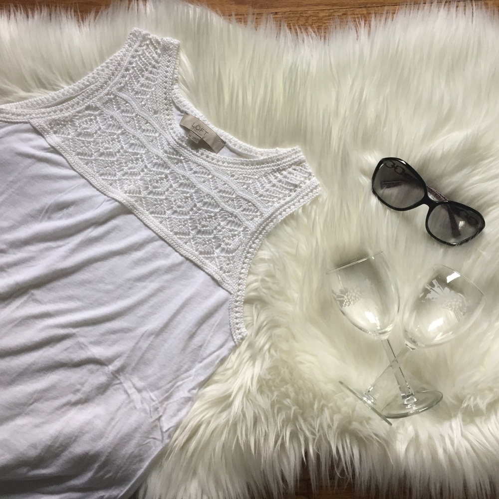 LOFT White Crochet Yoke Top